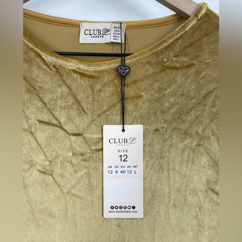 Club London NWT Gold Velvet Dress Sz 12 - Picture 4 of 6